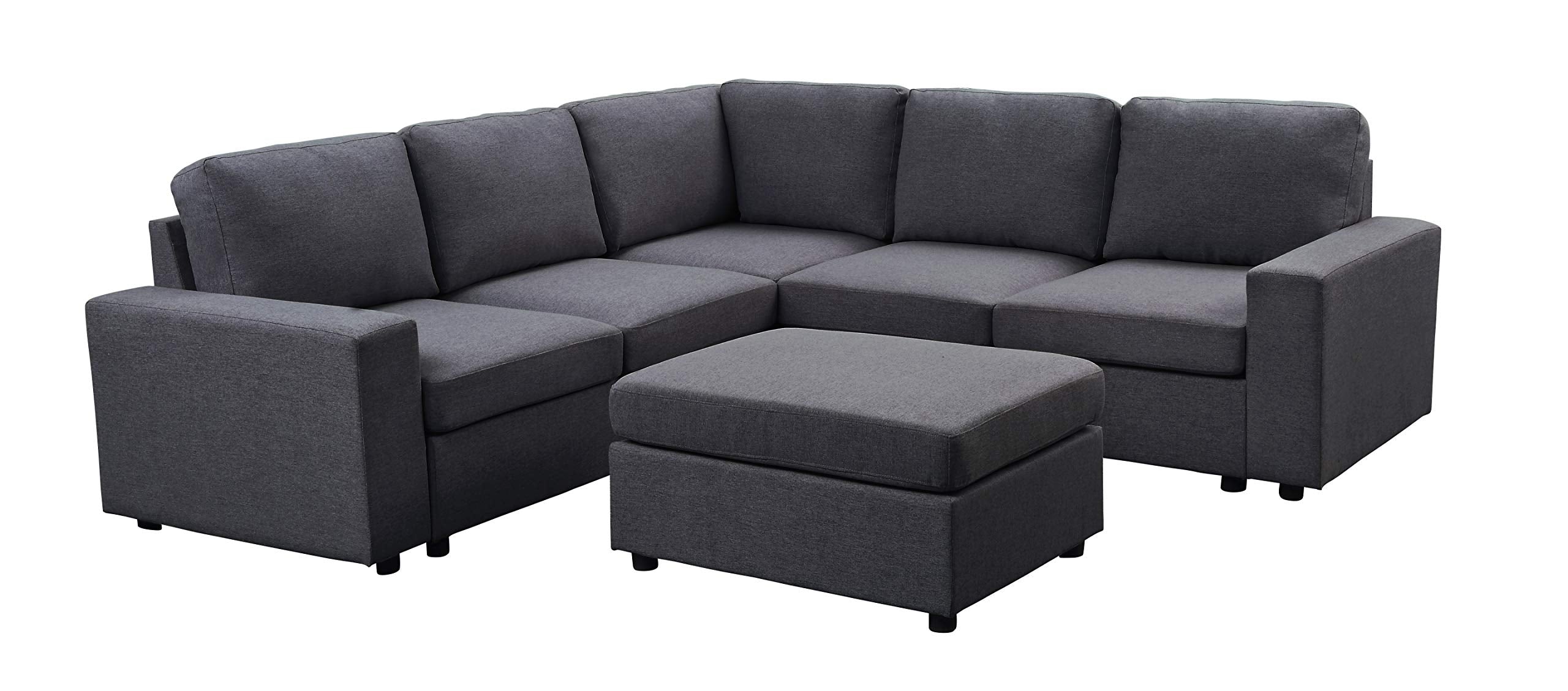 Lilola Home Decker Sectional Sofa with Ottoman in Dark Gray Linen